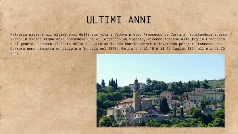 PETRARCA Nascita
Petrarca nasce ad Arezzo, dopo
che i suoi genitori erano stati
esiliati da Firenze
1304
1327
LINEA DEL TEMPO
Incontro con L