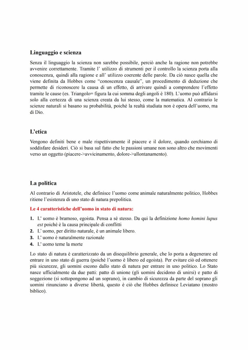 Hobbes
Il materialismo
Nella filosofia materialista di Hobbes tutto ciò che esiste è costituito da corpi e movimento.
Considera l'esistenza 