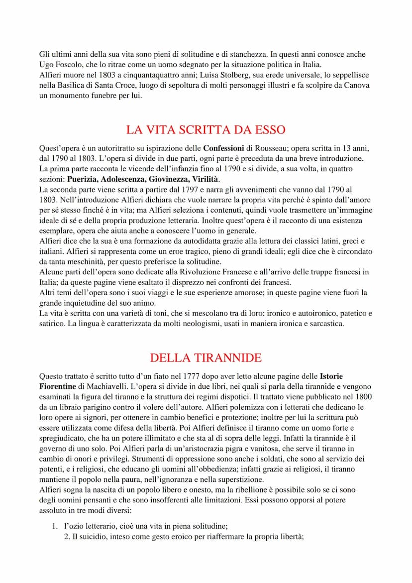 VITTORIO ALFIERI
VITA
Alfieri è sia uomo solitario sia uomo mondano; egli vive tra il pensiero di fine Settecento e la nuova
sensibilità di 