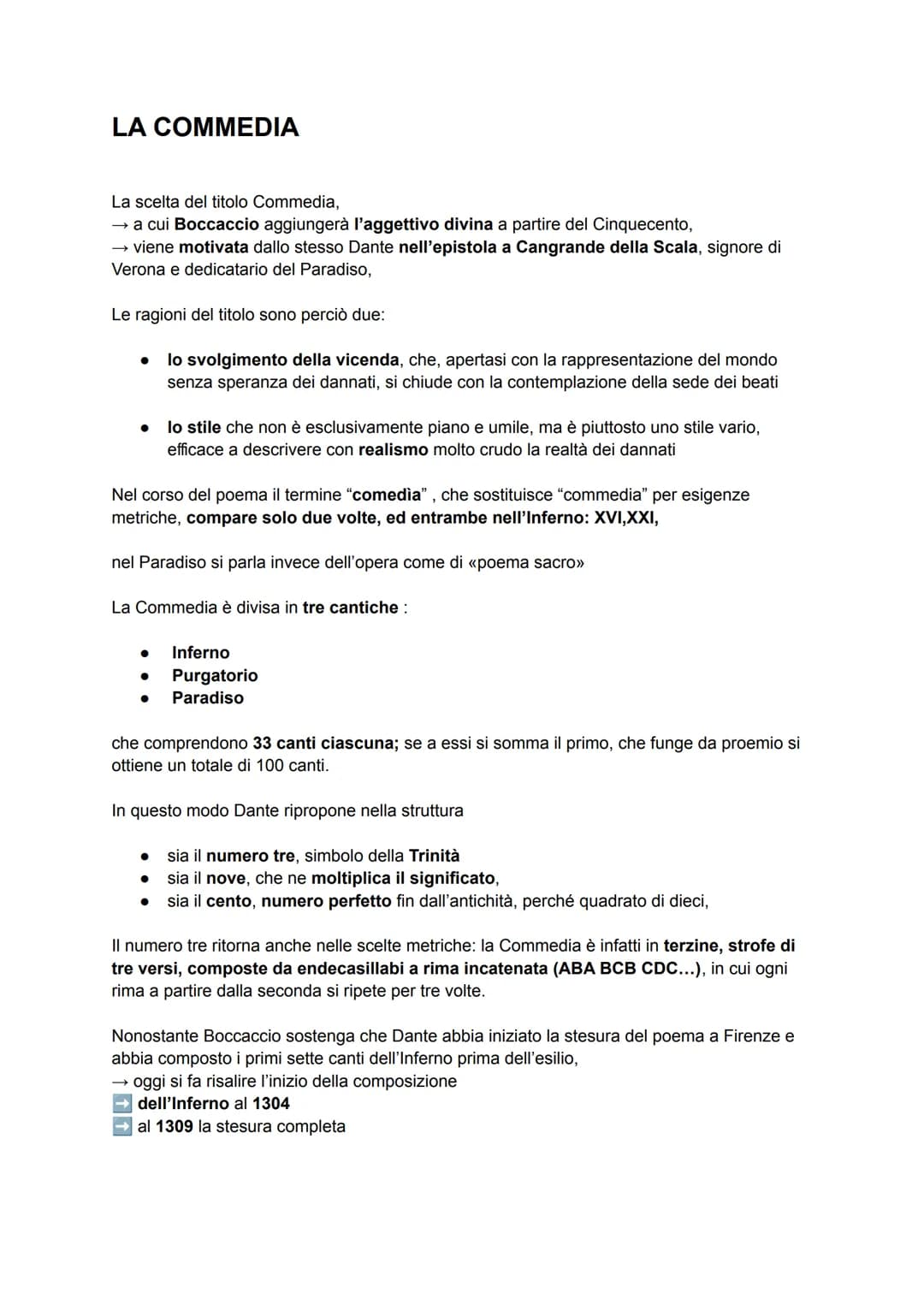 LA COMMEDIA
La scelta del titolo Commedia,
→ a cui Boccaccio aggiungerà l'aggettivo divina a partire del Cinquecento,
→ viene motivata dallo
