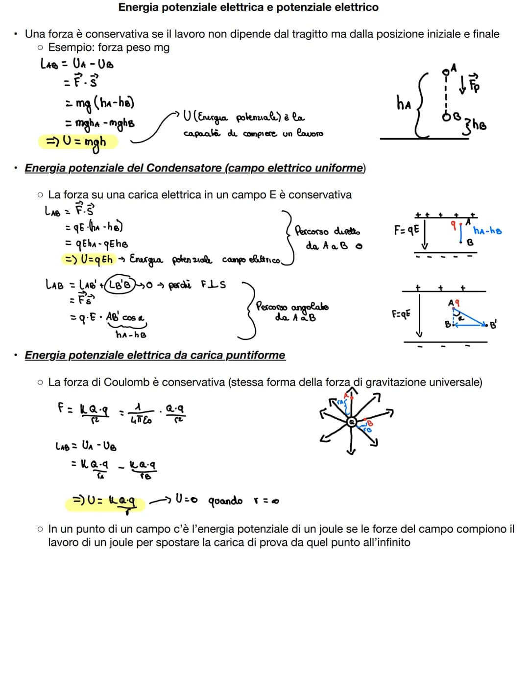 Energia potenziale elettrica e potenziale elettrico
• Una forza è conservativa se il lavoro non dipende dal tragitto ma dalla posizione iniz