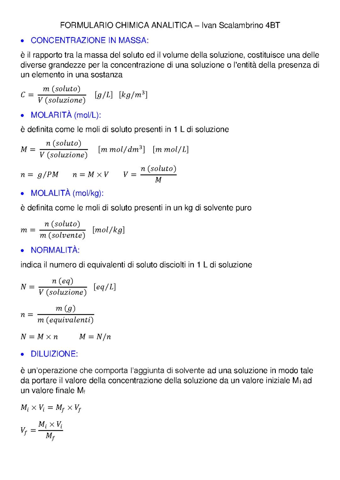 Formulario di Chimica Analitica