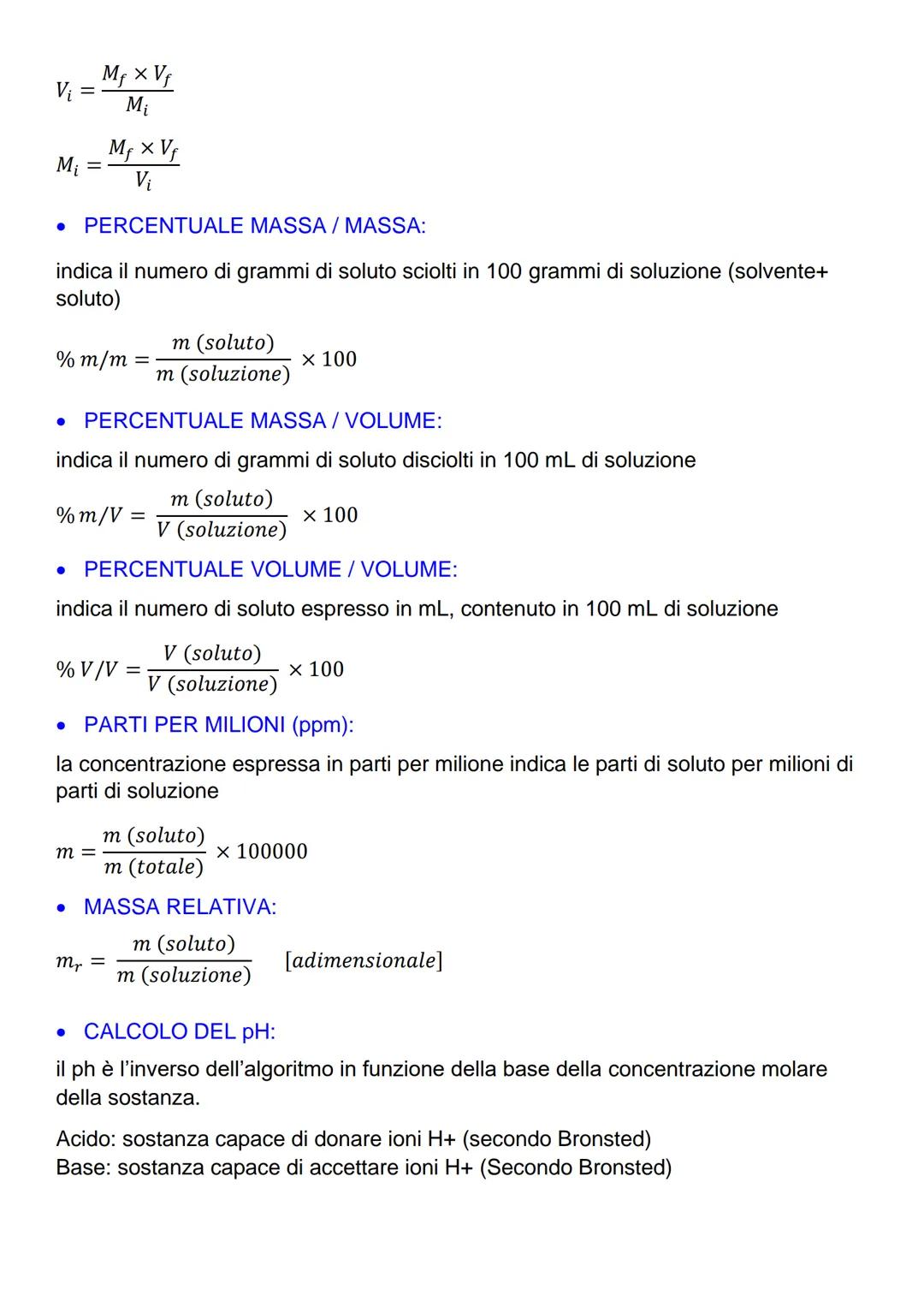 CONCENTRAZIONE IN MASSA:
è il rapporto tra la massa del soluto ed il volume della soluzione, costituisce una delle
diverse grandezze per la 