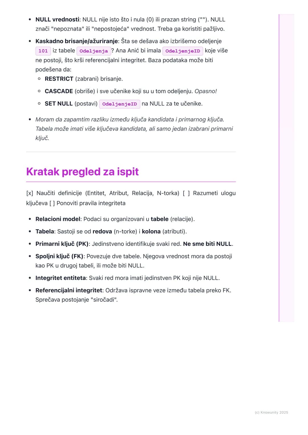 # Relacioni model podataka

## Uvod u relacioni model podataka

Relacioni model je način organizovanja podataka u baze podataka. Osnovna
ide