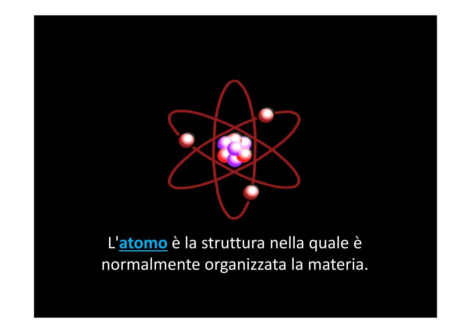 LA STRUTTURA ATOMICA L'atomo è parte più piccola di un elemento (le sue dimensioni, infatti, sono
inferiori al milionesimo di millimetro); l