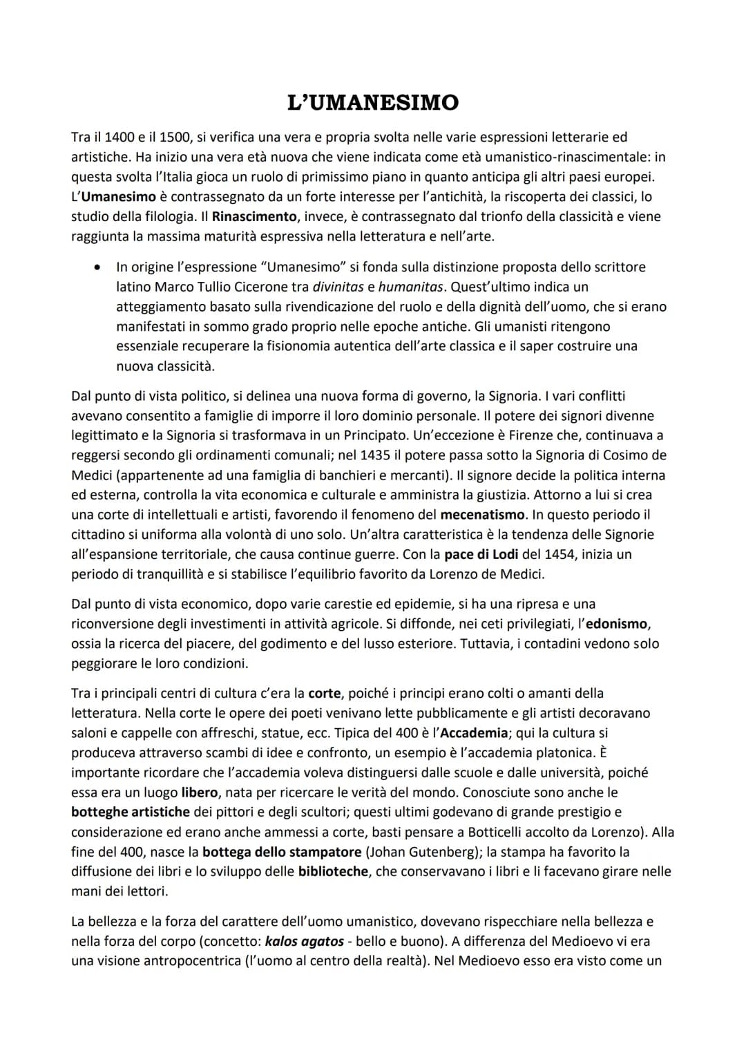 L'UMANESIMO
Tra il 1400 e il 1500, si verifica una vera e propria svolta nelle varie espressioni letterarie ed
artistiche. Ha inizio una ver