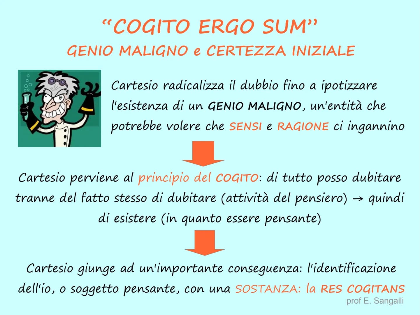 CARTESIO - René Descartes
COGITO ERGO SUM → PENSO QUINDI SONO
BIOGRAFIA
• IL METODO
●
Discorso sul metodo, 1637
Meditazioni metafisiche, 164