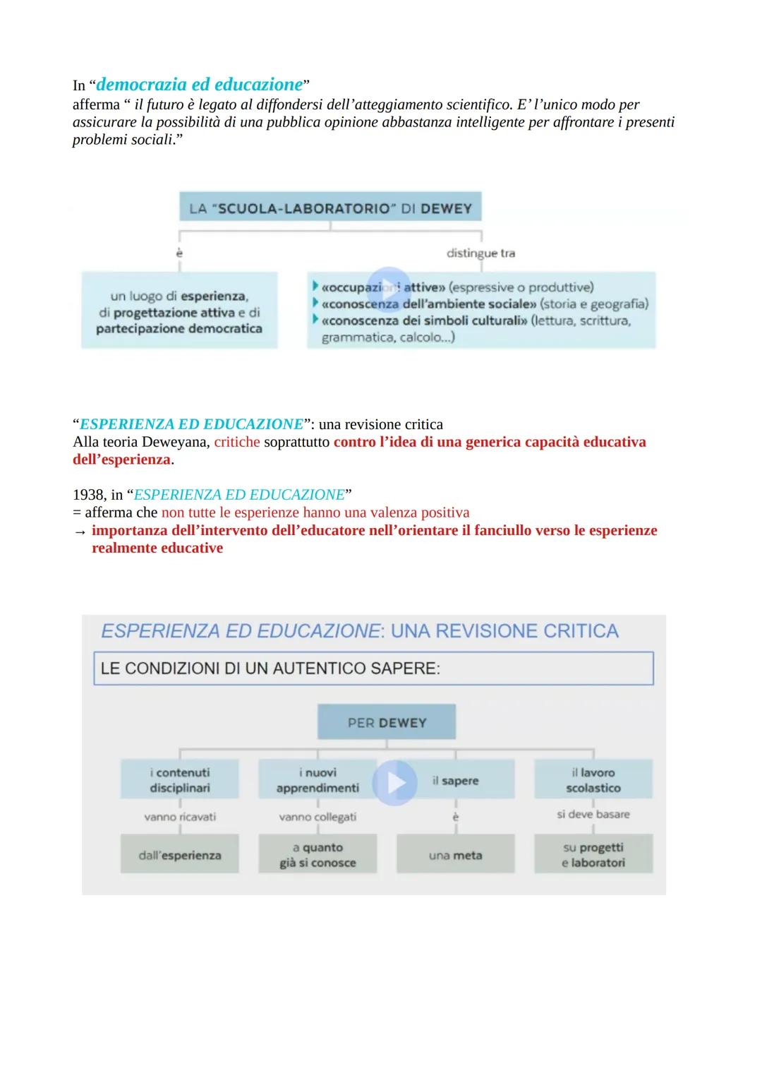 DEWEY
1859-1952= attraversa tutto il secolo → molto importante
ritiene il progresso della società fondato sul RINNOVAMENTO DELL'ED.
Vi è dun