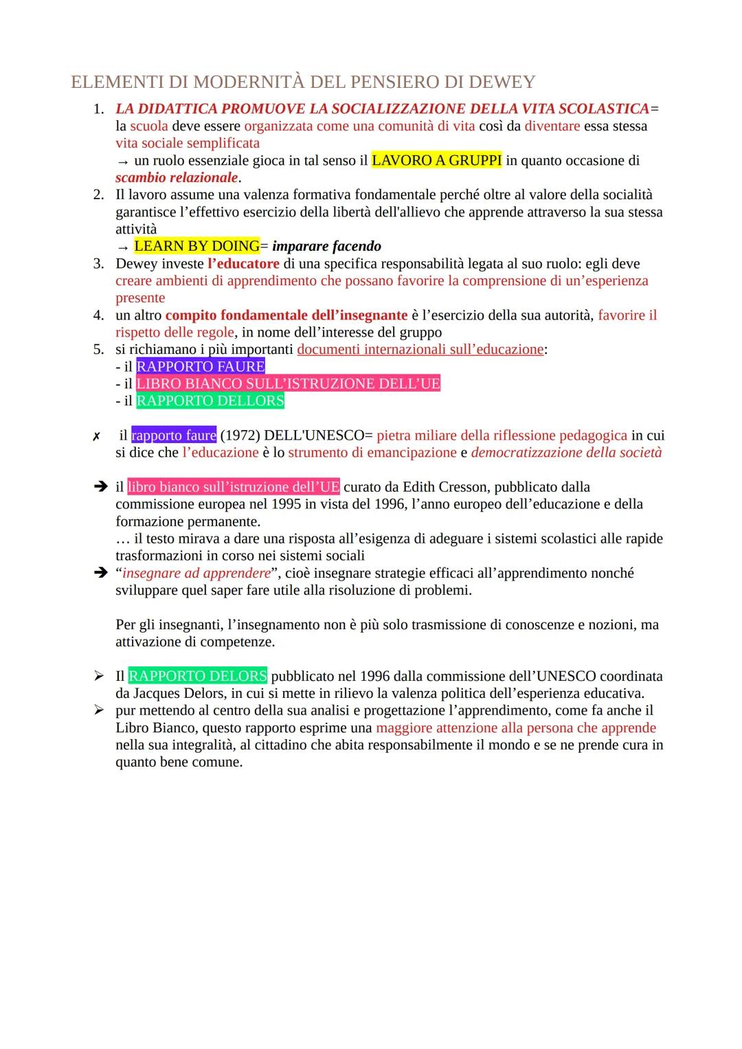 DEWEY
1859-1952= attraversa tutto il secolo → molto importante
ritiene il progresso della società fondato sul RINNOVAMENTO DELL'ED.
Vi è dun