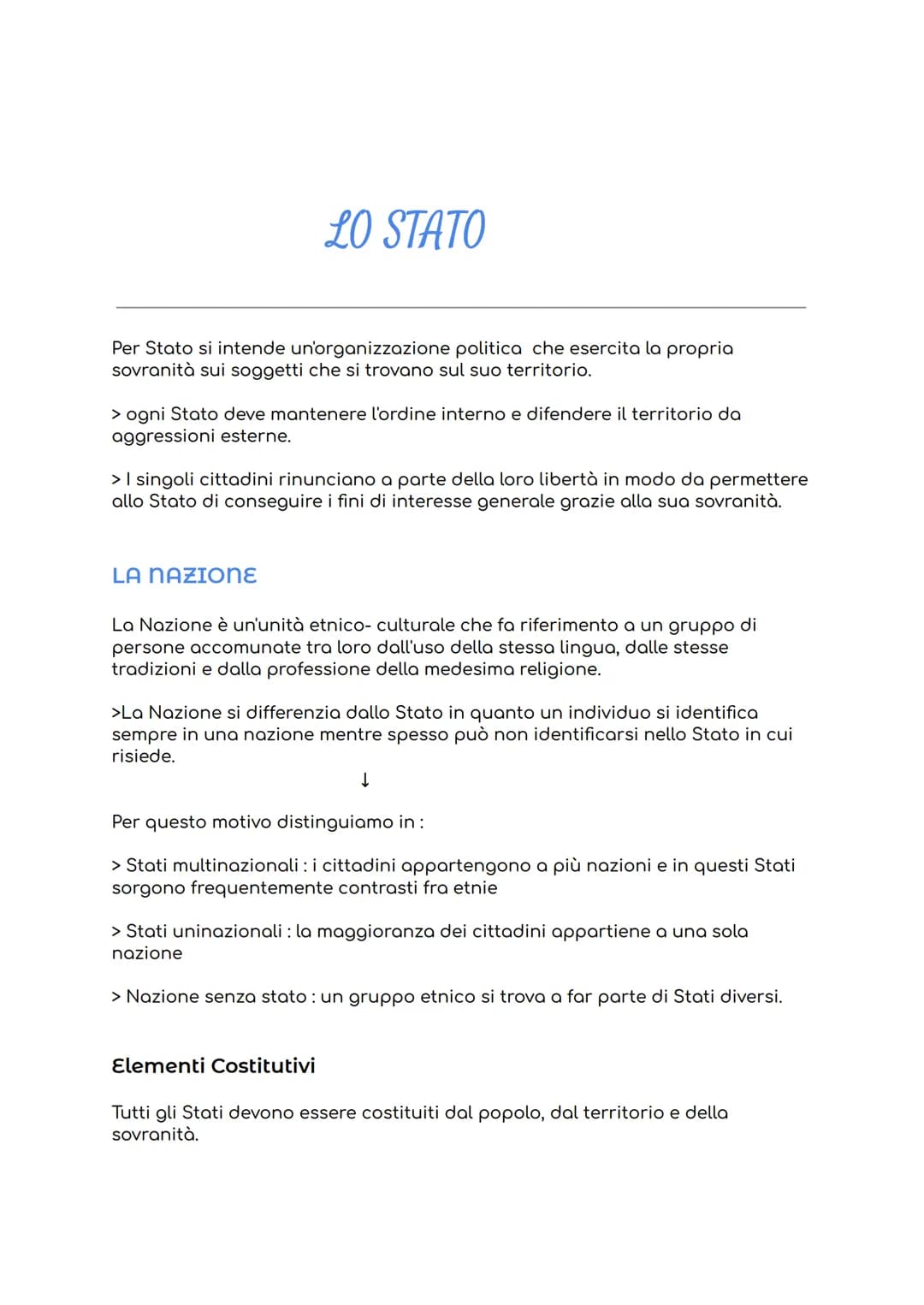 LO STATO
Per Stato si intende un'organizzazione politica che esercita la propria
sovranità sui soggetti che si trovano sul suo territorio.
>