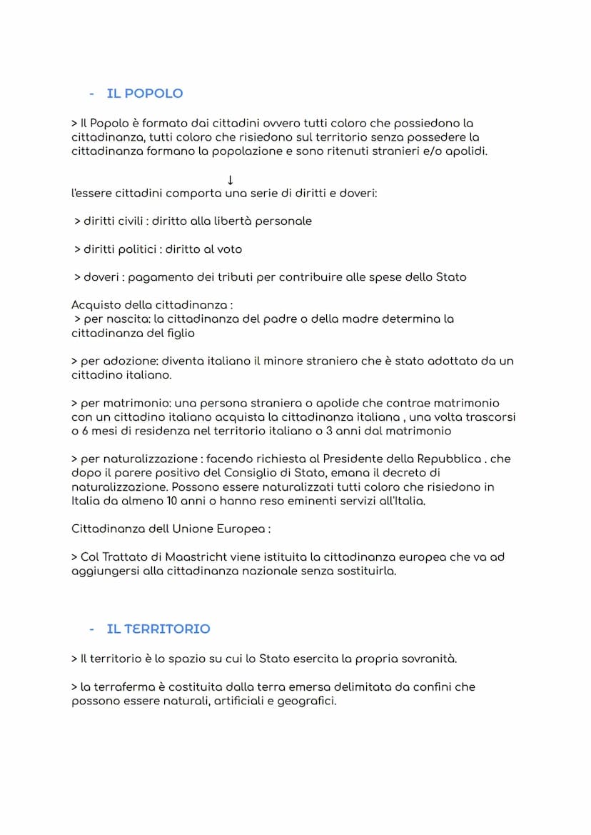 LO STATO
Per Stato si intende un'organizzazione politica che esercita la propria
sovranità sui soggetti che si trovano sul suo territorio.
>