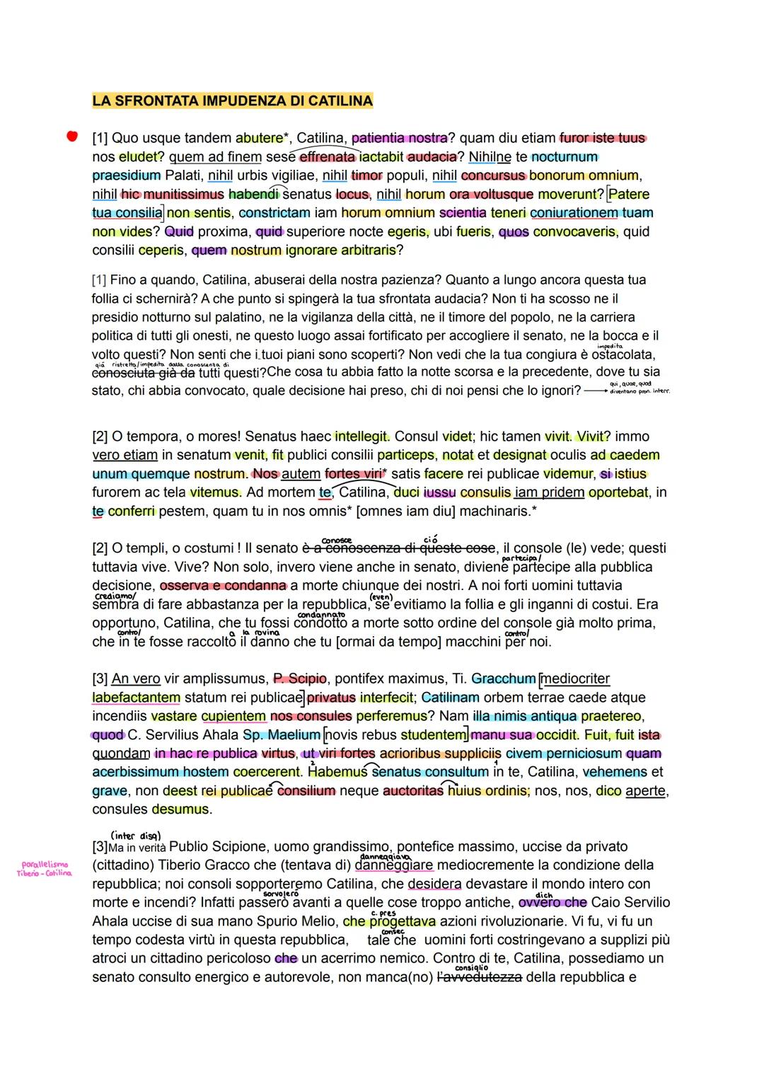 parallelismo
Tiberio-Catilina
LA SFRONTATA IMPUDENZA DI CATILINA
[1] Quo usque tandem abutere*, Catilina, patientia nostra? quam diu etiam f