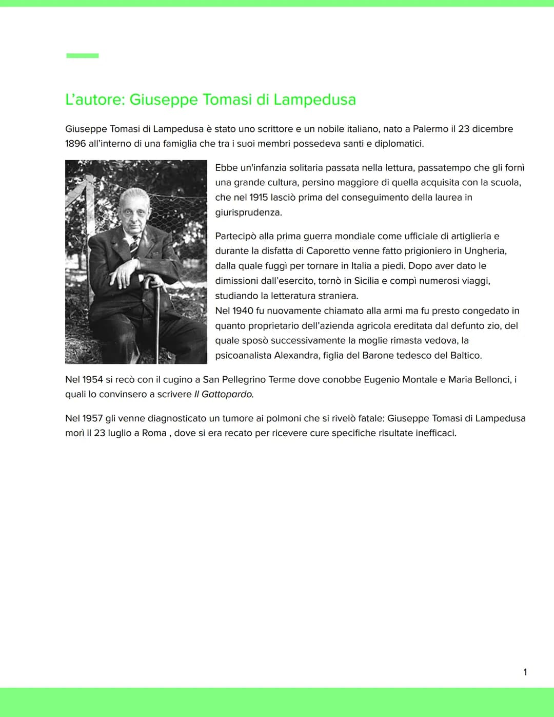 Giuseppe Tomasi di Lampedusa
Il Gattopardo
Nome Cognome
Data L'autore: Giuseppe Tomasi di Lampedusa
Giuseppe Tomasi di Lampedusa è stato uno