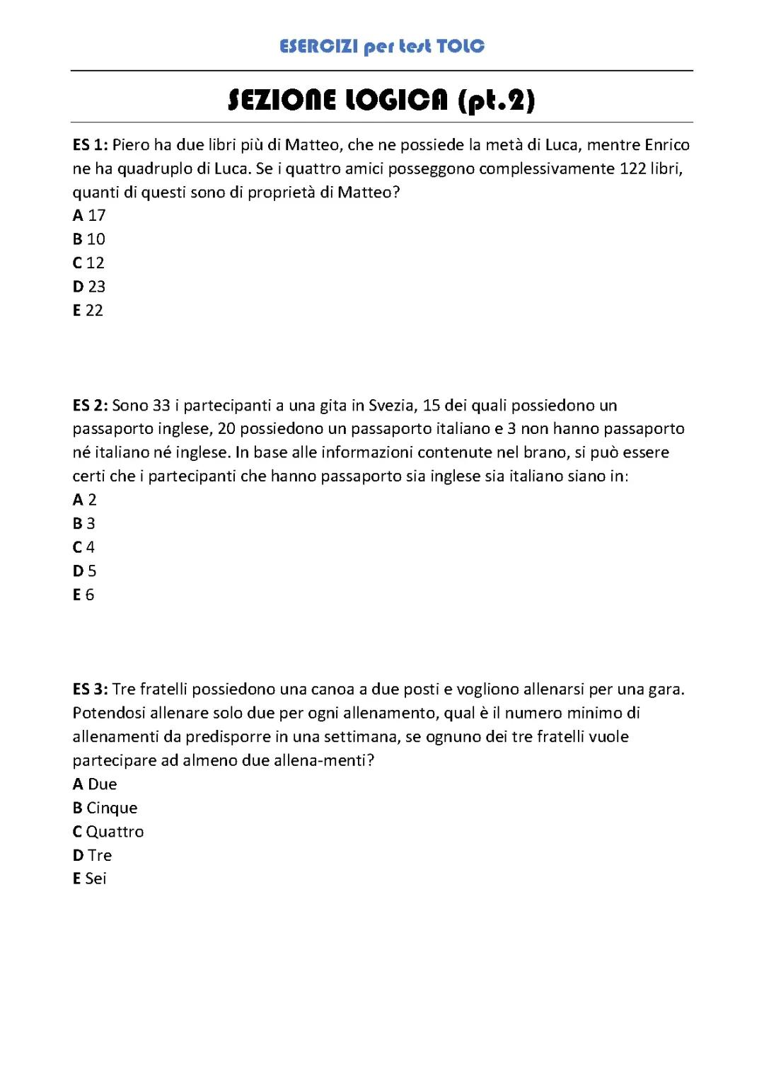Esercizi Sezione di Logica per Tolc