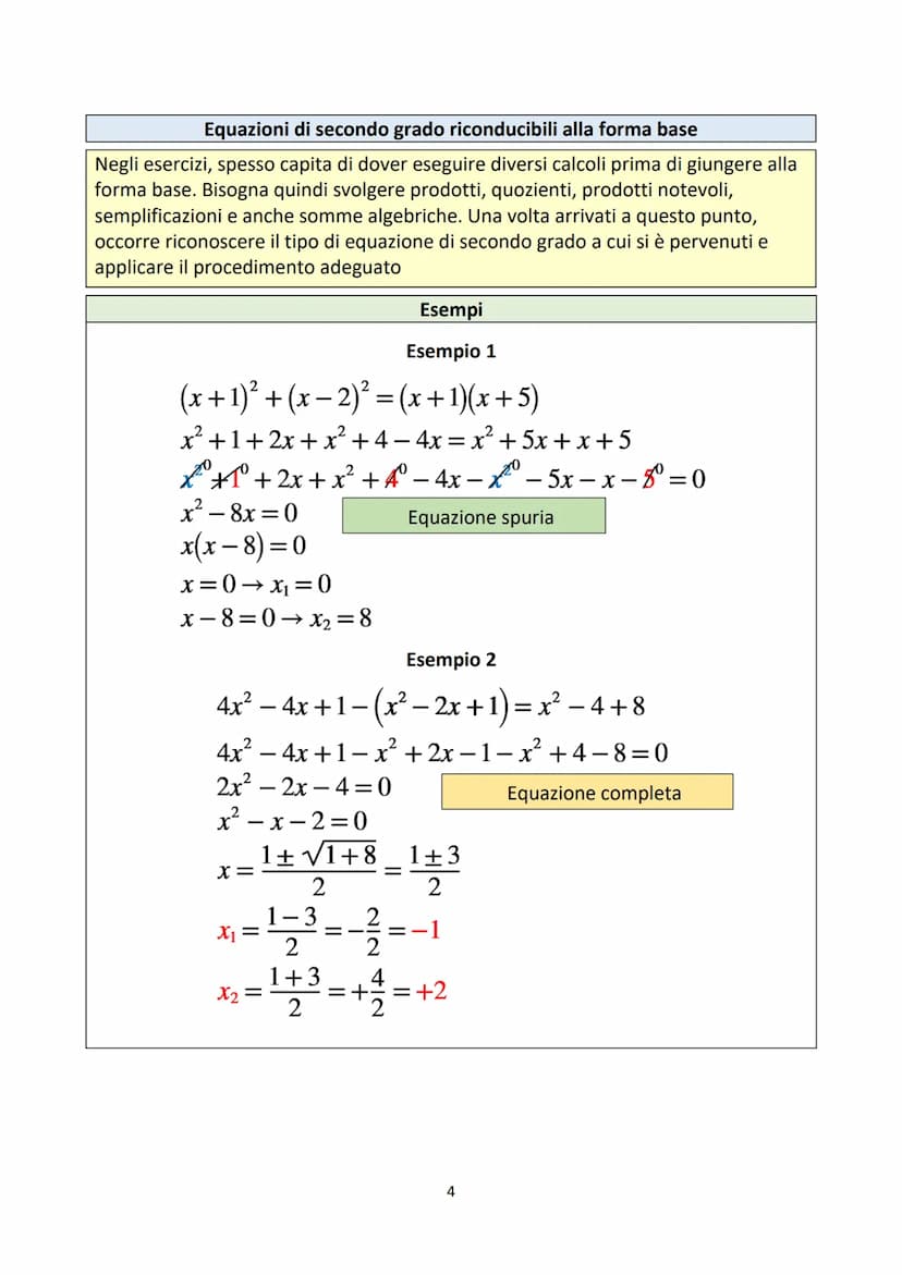 Equazioni di secondo grado
Si dice che un'equazione è di secondo grado quando il grado massimo
dell'incognita è 2.
In un'equazione di second