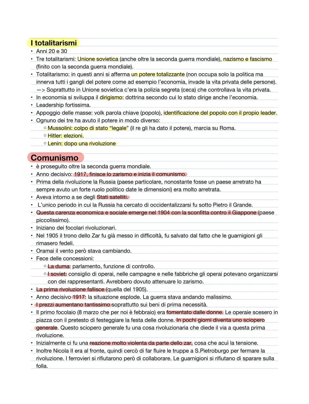 I totalitarismi
• Anni 20 e 30
Tre totalitarismi: Unione sovietica (anche oltre la seconda guerra mondiale), nazismo e fascismo
(finito con 