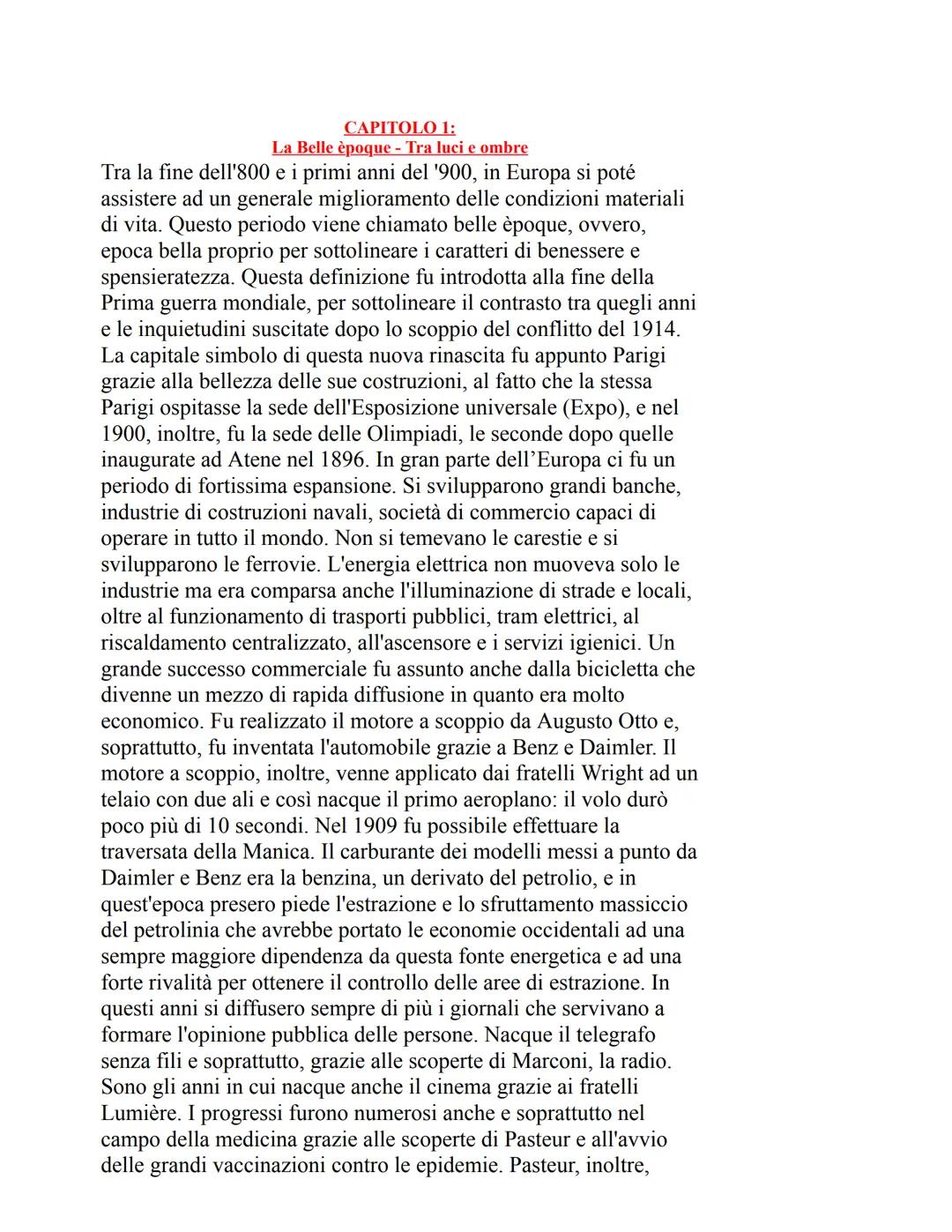 CAPITOLO 1:
La Belle époque - Tra luci e ombre
Tra la fine dell'800 e i primi anni del '900, in Europa si poté
assistere ad un generale migl