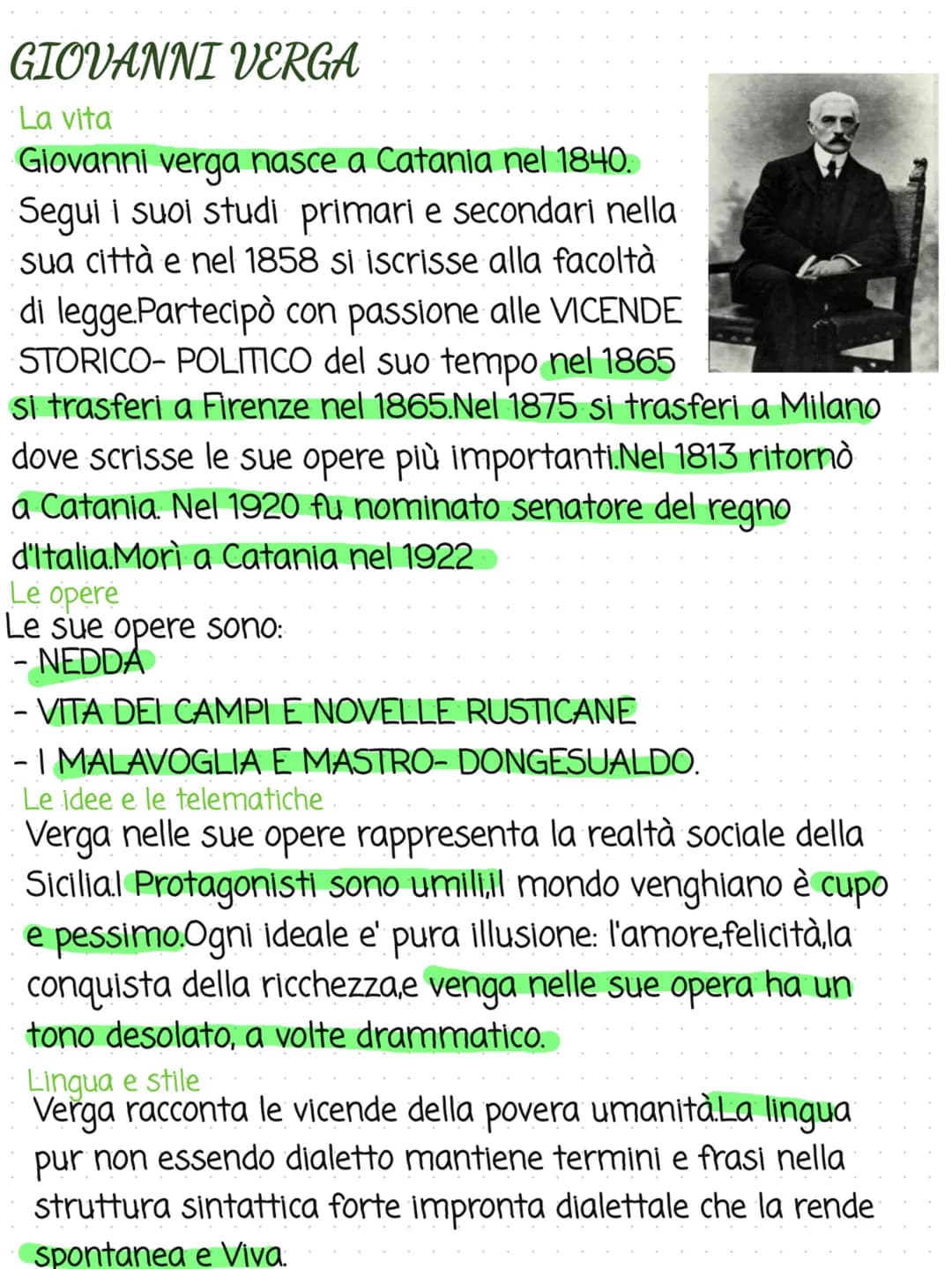 GIOVANNI VERGA
La vita
Giovanni verga nasce a Catania nel 1840.
Segui i suoi studi primari e secondari nella
sua città e nel 1858 si iscriss