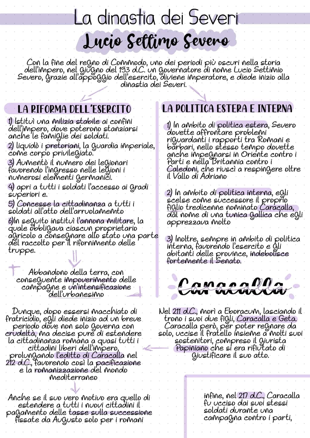 La dinastia dei Severi
Lucio Settimo Severo
Con la fine del regno di Commodo, uno dei periodi più oscuri nella storia
dell'impero, nel giugn