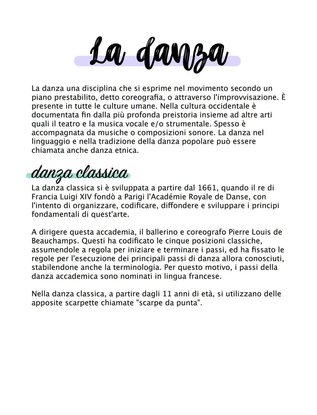 La danza
La danza una disciplina che si esprime nel movimento secondo un
piano prestabilito, detto coreografia, o attraverso l'improvvisazio
