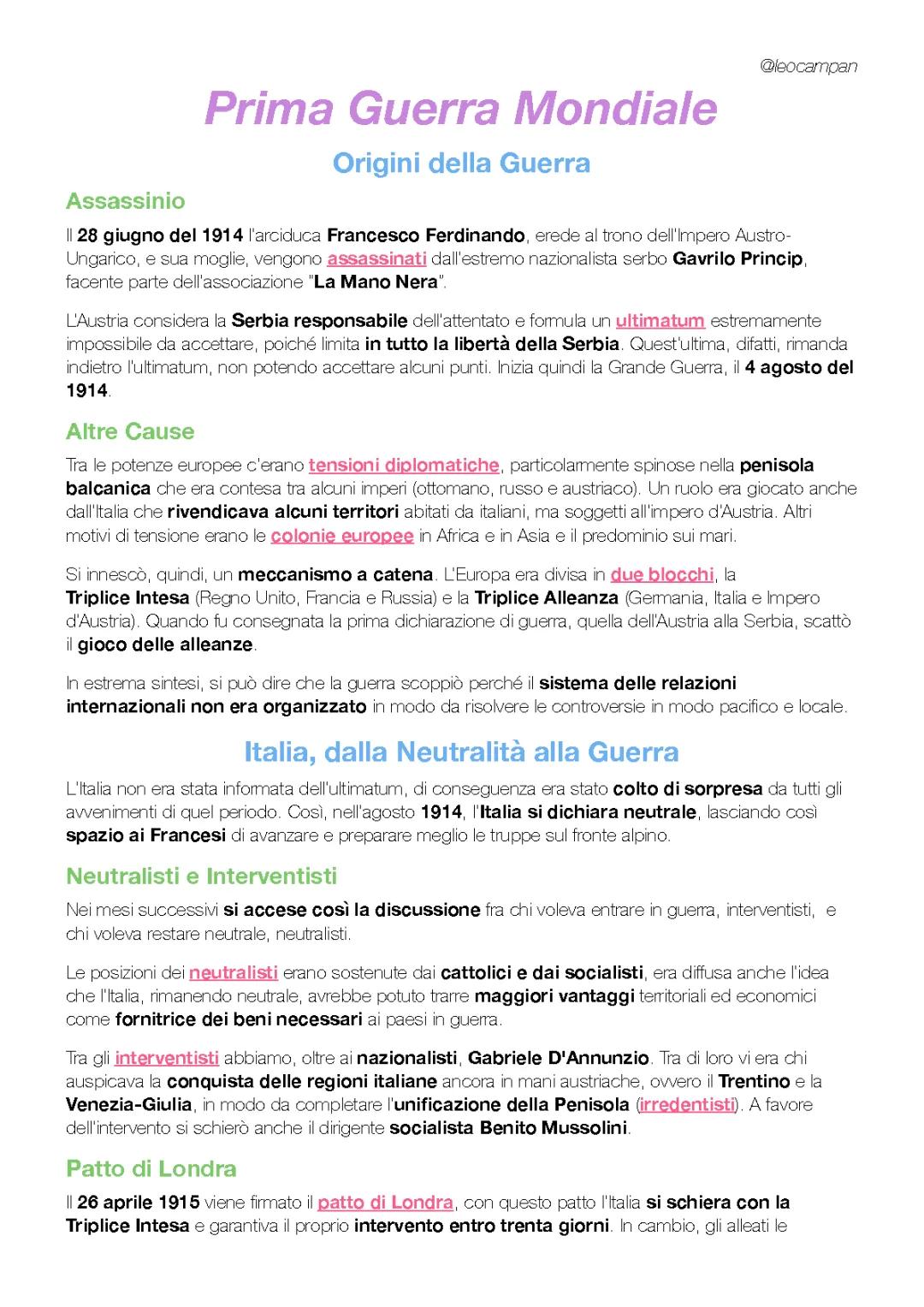 La Prima Guerra Mondiale: Causa e Contesto