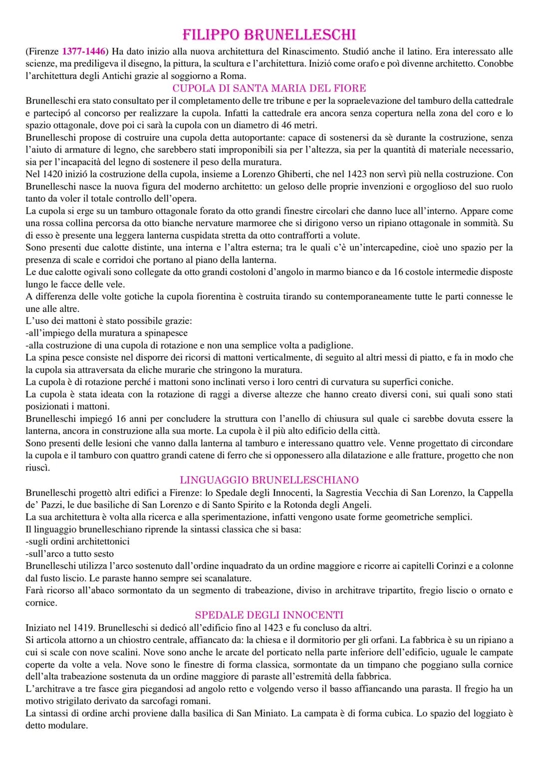 
<p>Filippo Brunelleschi, nato a Firenze nel 1377 e morto nel 1446, è stato l'architetto che ha dato inizio alla nuova architettura del Rina