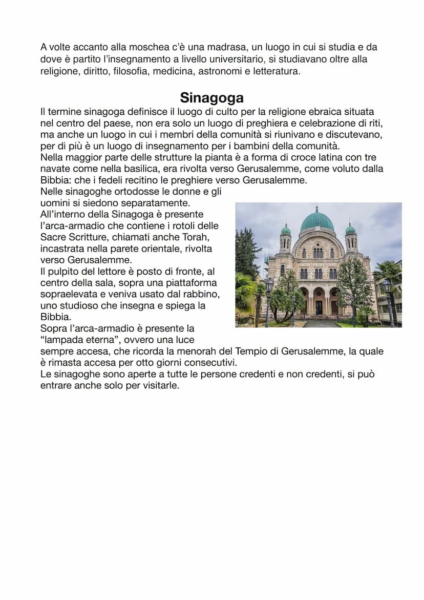 Che differenza c'è tra Sinagoga, Basilica
e Moschea?
La differenza principale tra la Sinagoga, la Chiesa e la Moschea, è il culto
religioso,