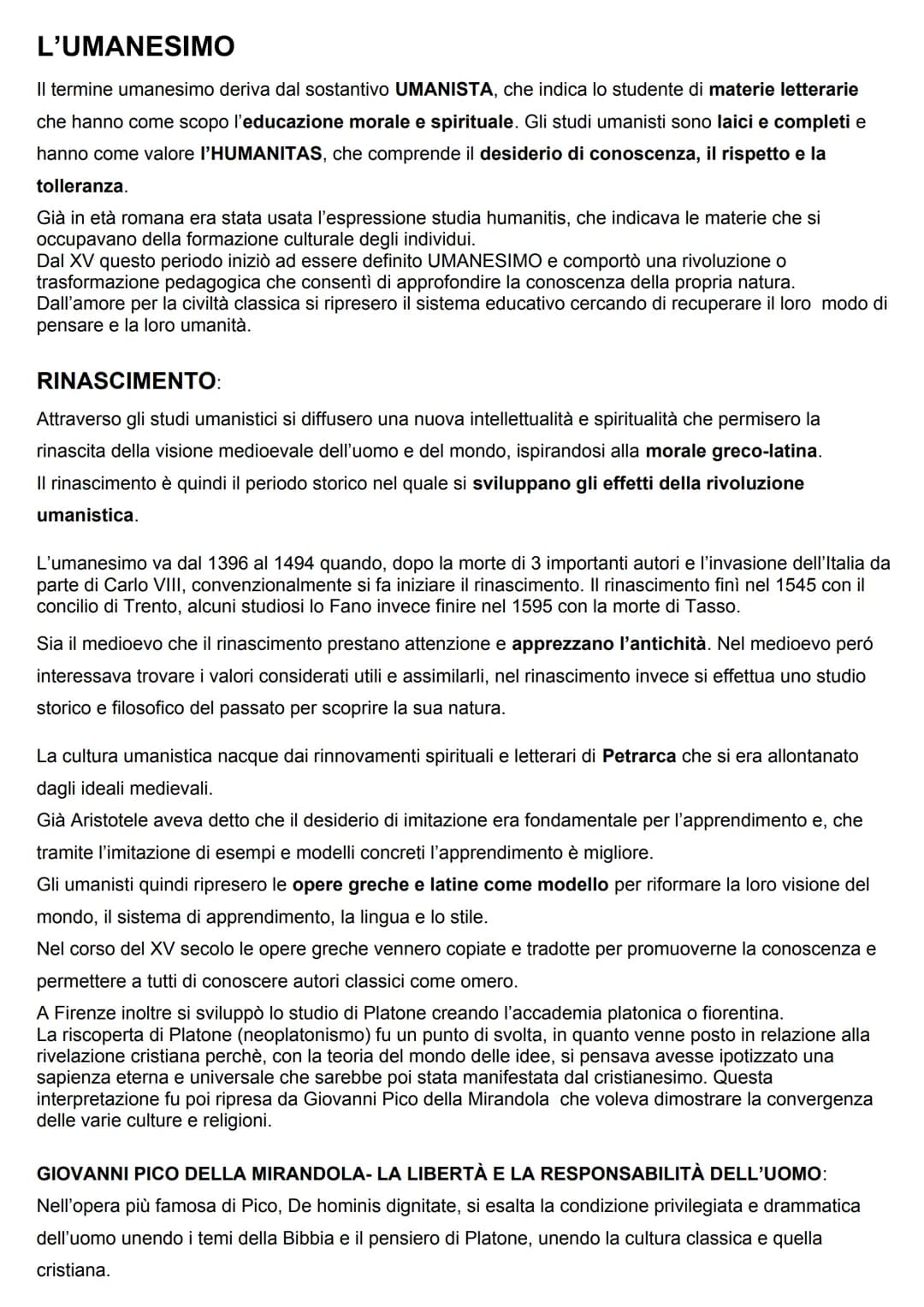 L'UMANESIMO
Il termine umanesimo deriva dal sostantivo UMANISTA, che indica lo studente di materie letterarie
che hanno come scopo l'educazi