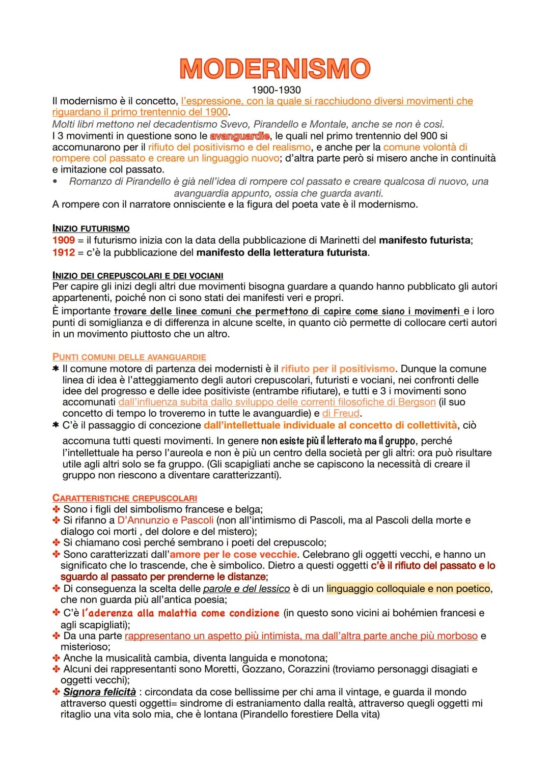 MODERNISMO
1900-1930
Il modernismo è il concetto, l'espressione, con la quale si racchiudono diversi movimenti che
riguardano il primo trent