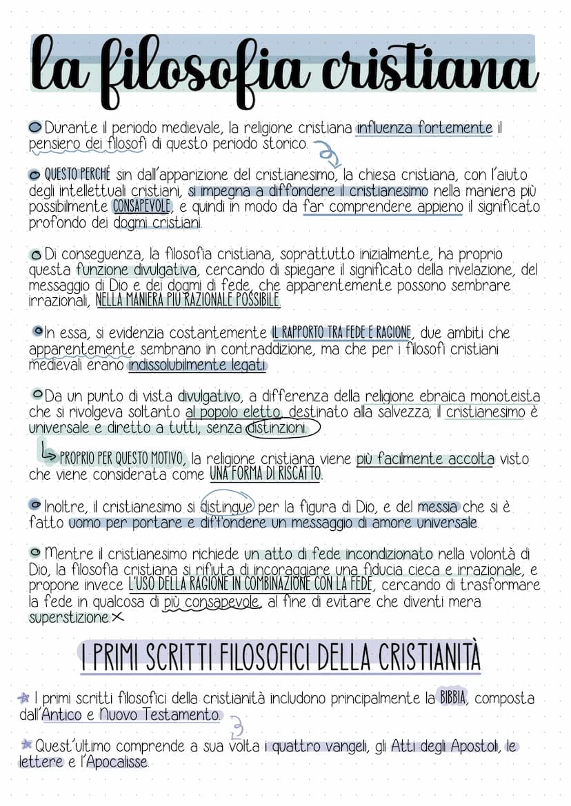 la filosofia cristiana
Durante il periodo medievale, la religione cristiana influenza fortemente il
pensiero dei filosofi di questo periodo 