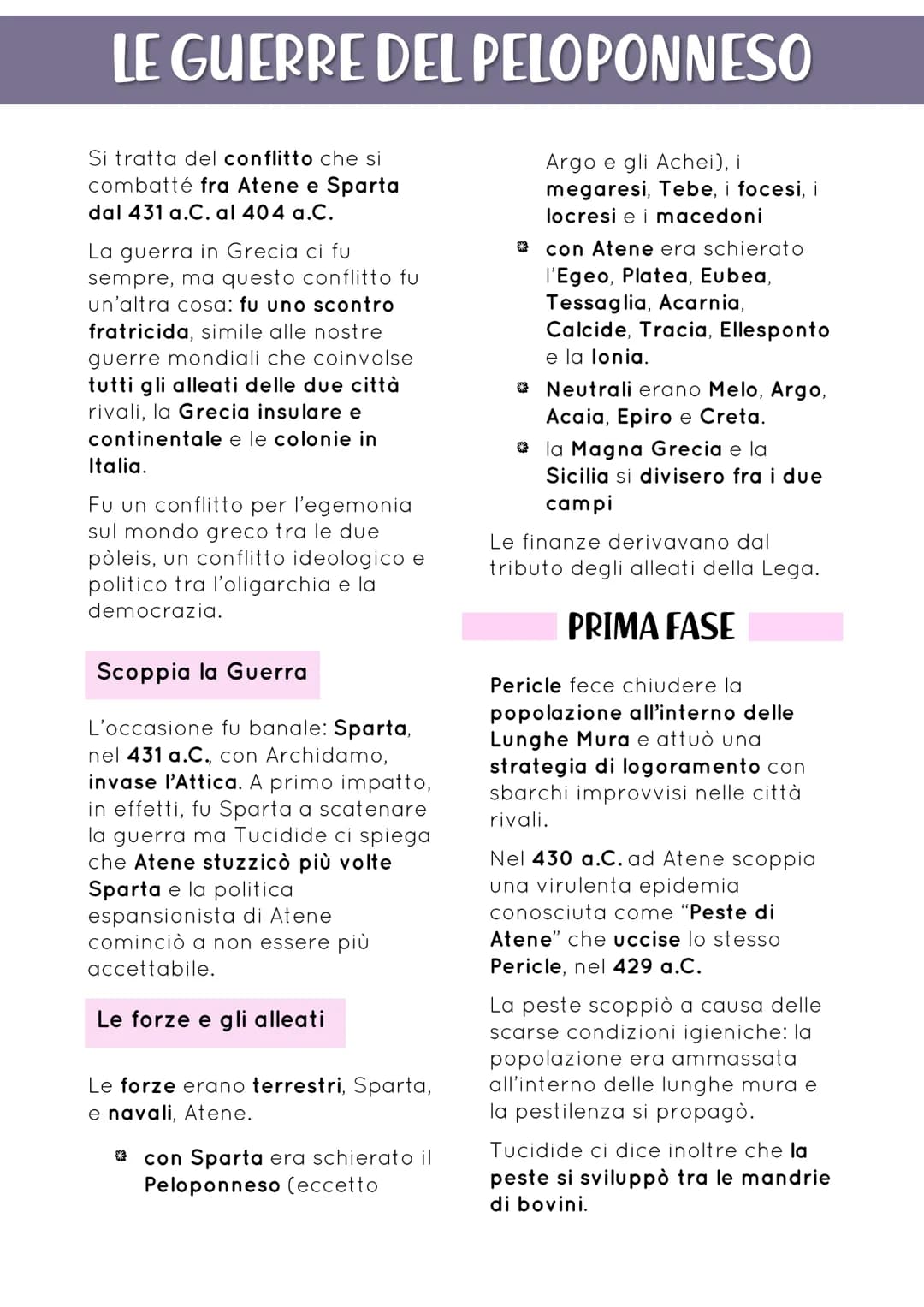 LE GUERRE DEL PELOPONNESO
Si tratta del conflitto che si
combatté fra Atene e Sparta
dal 431 a.C. al 404 a.C.
Argo e gli Achei), i
megaresi,