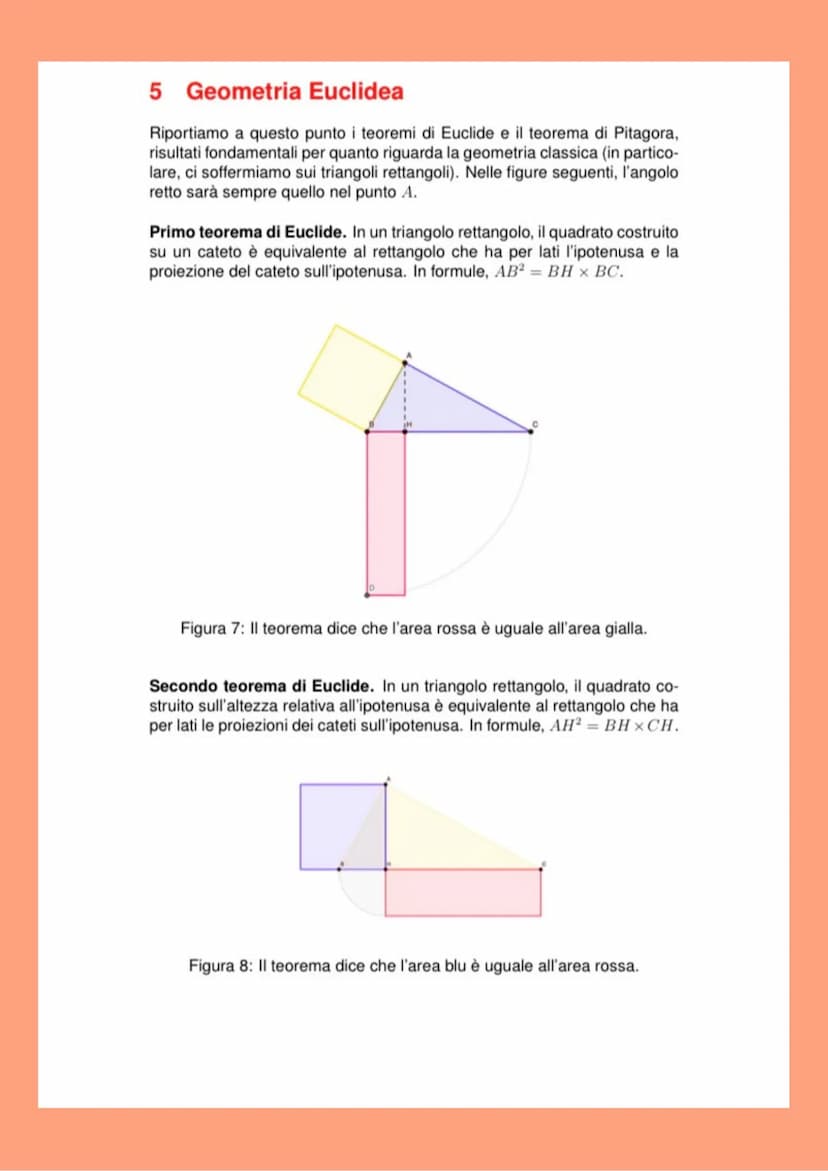 
<h2 id="teoremadieuclideeteoremadipitagora">Teorema di Euclide e teorema di Pitagora</h2>
<p>Riportiamo a questo punto i teoremi di Euclide