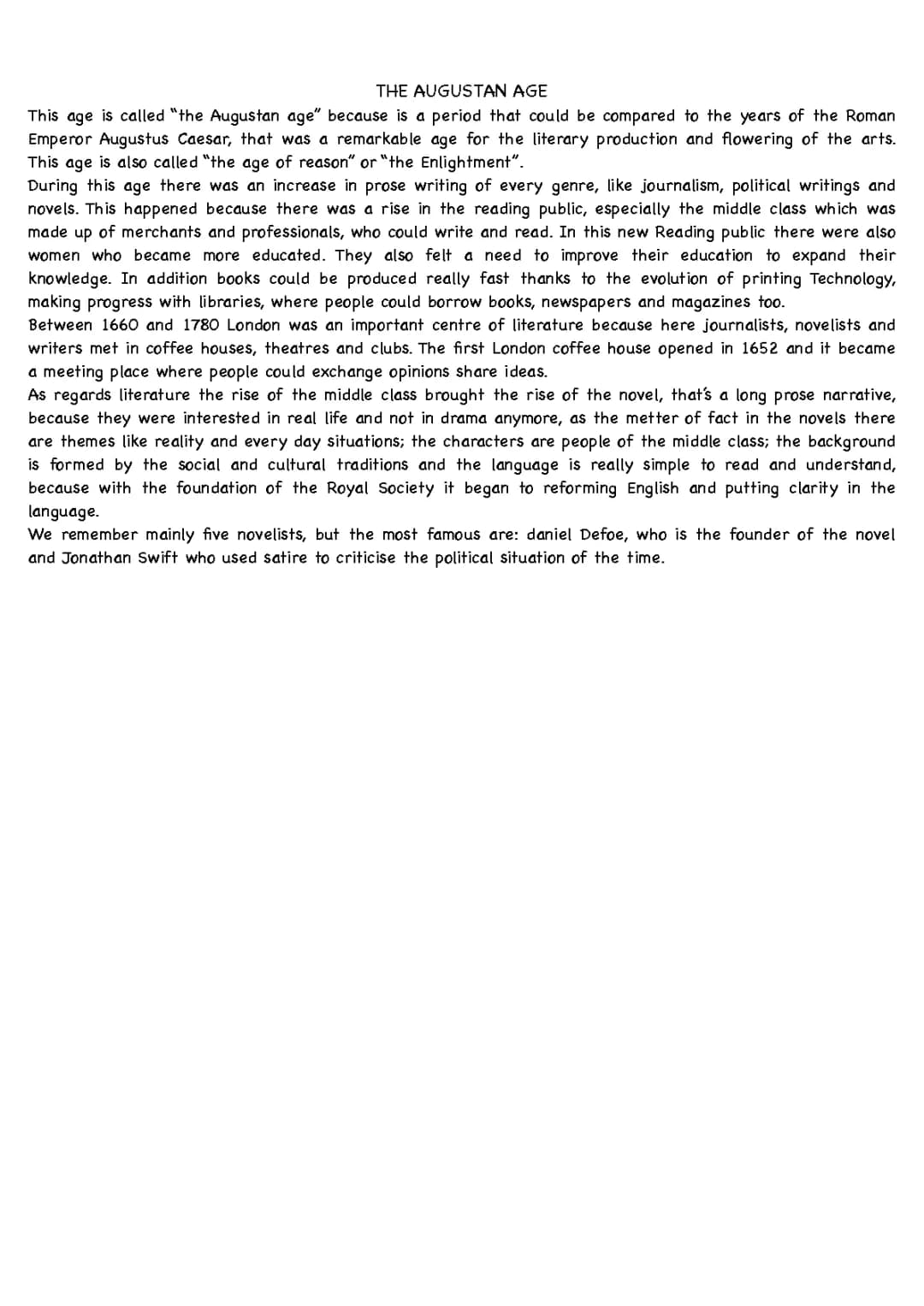 Augustan Age in English Literature: Summary, Coffee Houses, and Novels
