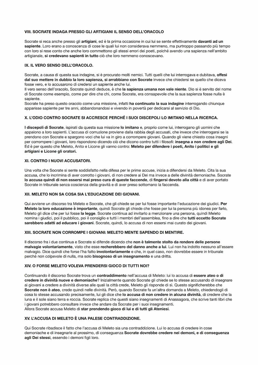 APOLOGIA DI SOCRATE
PLATONE
Apologia: discorso in propria difesa che l'accusato pronuncia personalmente.
È scritta da Platone perché Socrate