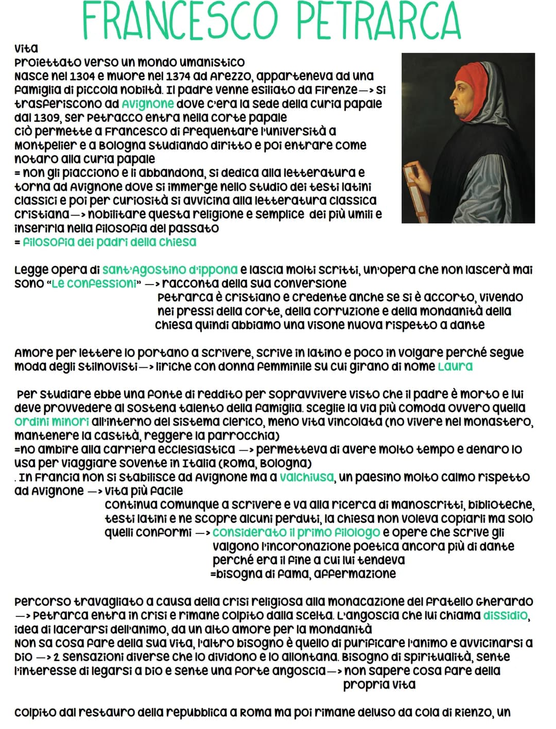Vita
FRANCESCO PETRARCA
proiettato verso un mondo umanistico
Nasce nel 1304 e muore nel 1374 ad Arezzo, apparteneva ad una
famiglia di picco
