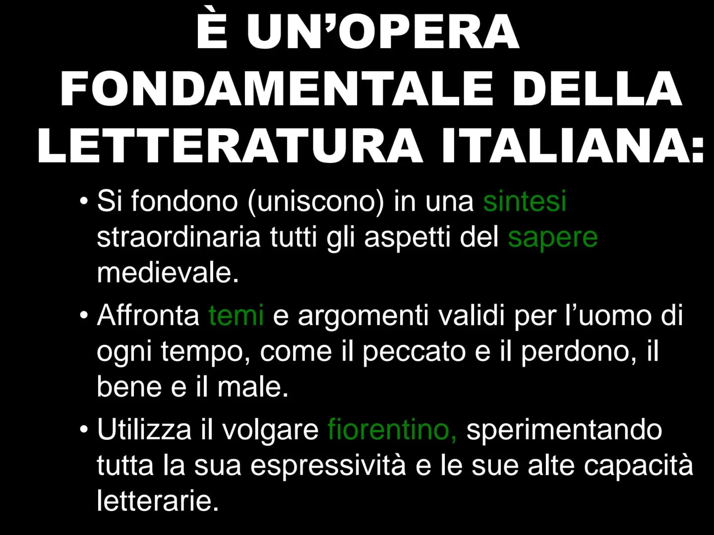 LA DIVINA COMMEDIA
Prof.ssa Bosisio È UN'OPERA
FONDAMENTALE DELLA
LETTERATURA ITALIANA:
●
• Si fondono (uniscono) in una sintesi
straordinar