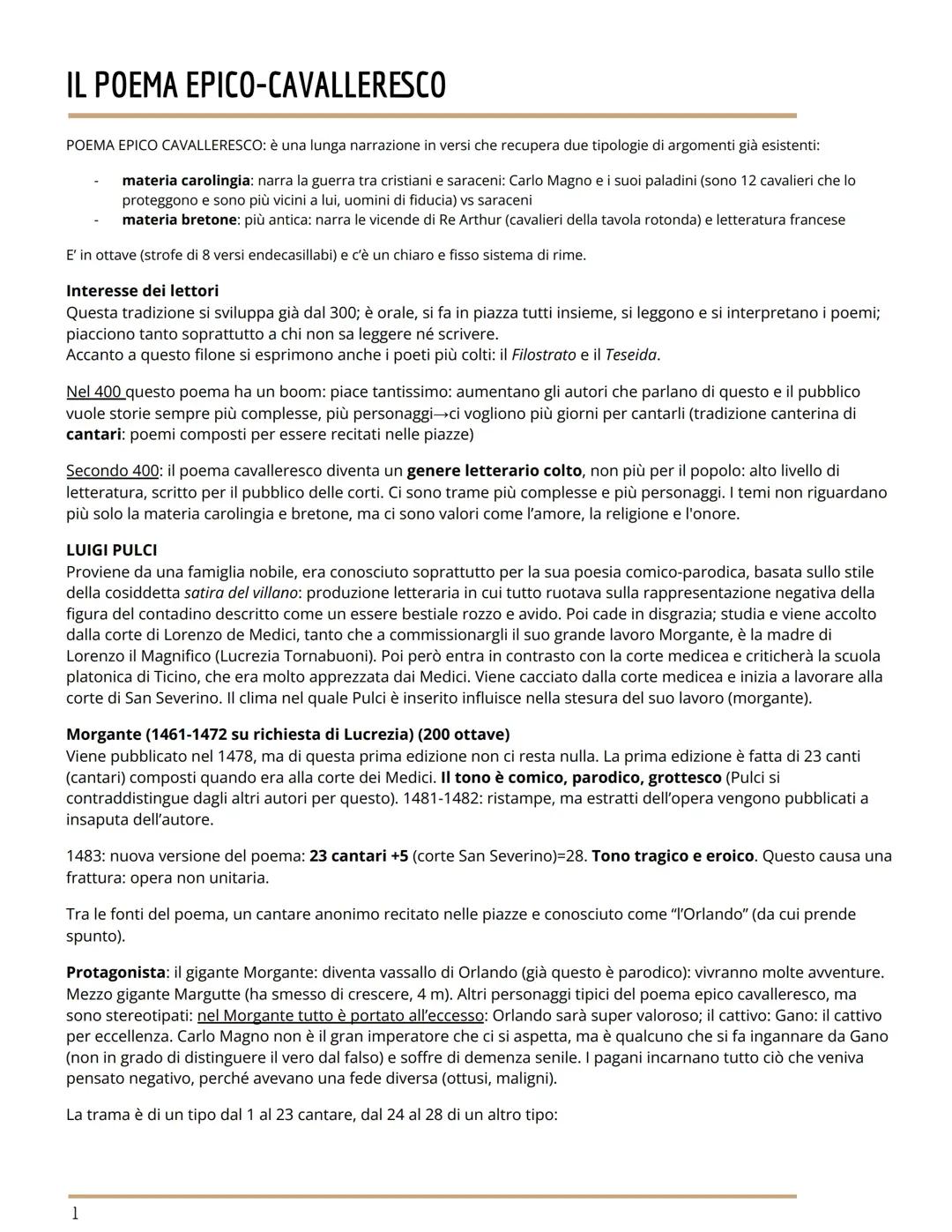 IL POEMA EPICO CAVALLERESCO