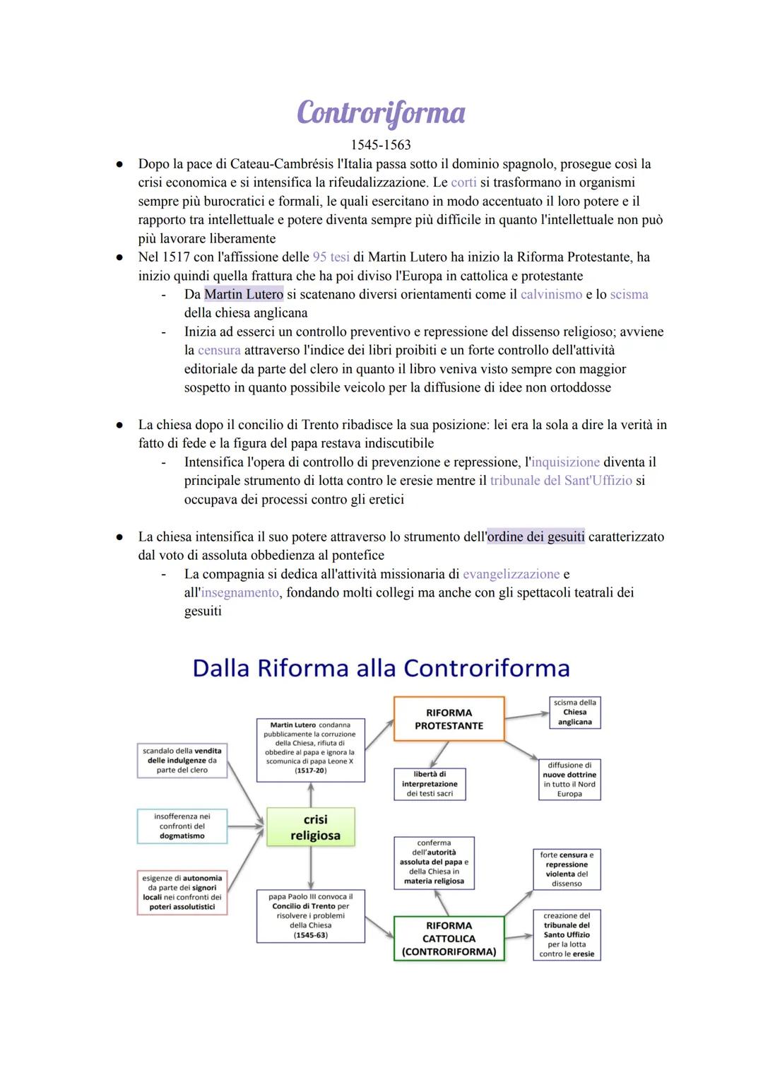 Controriforma
1545-1563
Dopo la pace di Cateau-Cambrésis l'Italia passa sotto il dominio spagnolo, prosegue così la
crisi economica e si int