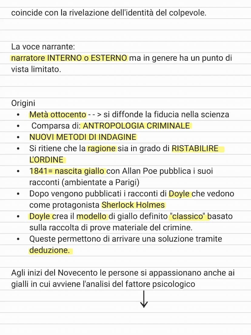 IL RACCONTO GIALLO
elementi fondamentali:
1) crimine
2) investigatore
3) indagine
4) soluzione (scoperta del colpevole)
Perchè un testo vien