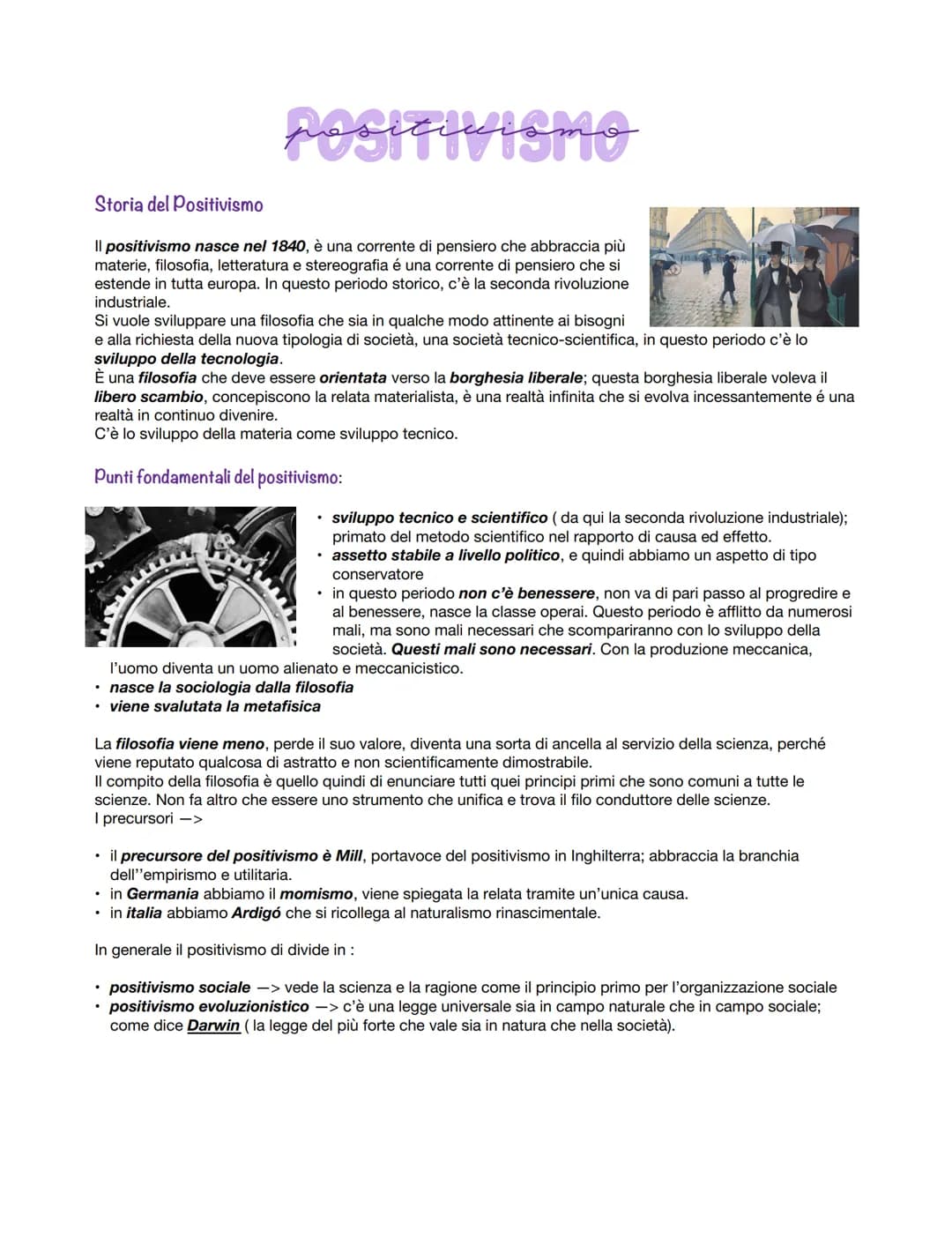 positivismo
Storia del Positivismo
Il positivismo nasce nel 1840, è una corrente di pensiero che abbraccia più
materie, filosofia, letteratu