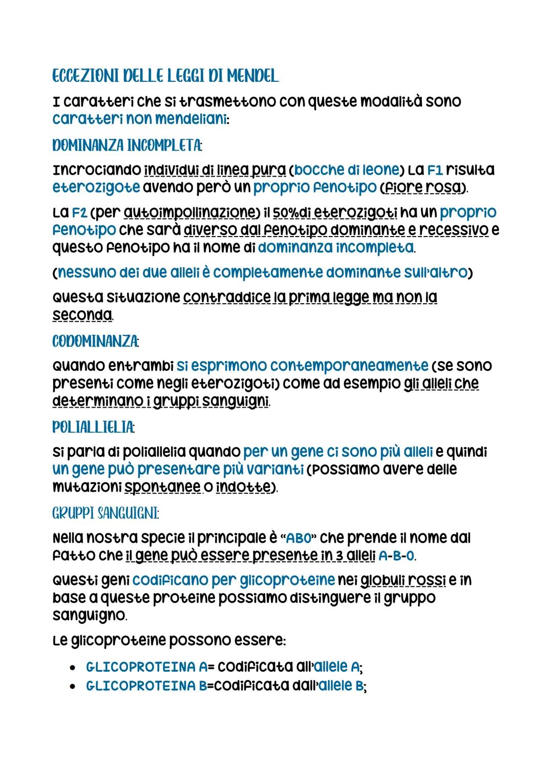 # ECCEZIONI DELLE LEGGI DI MENDEL
I caratteri che si trasmettono con queste modalità sono
caratteri non mendeliani:

## DOMINANZA INCOMPLETA