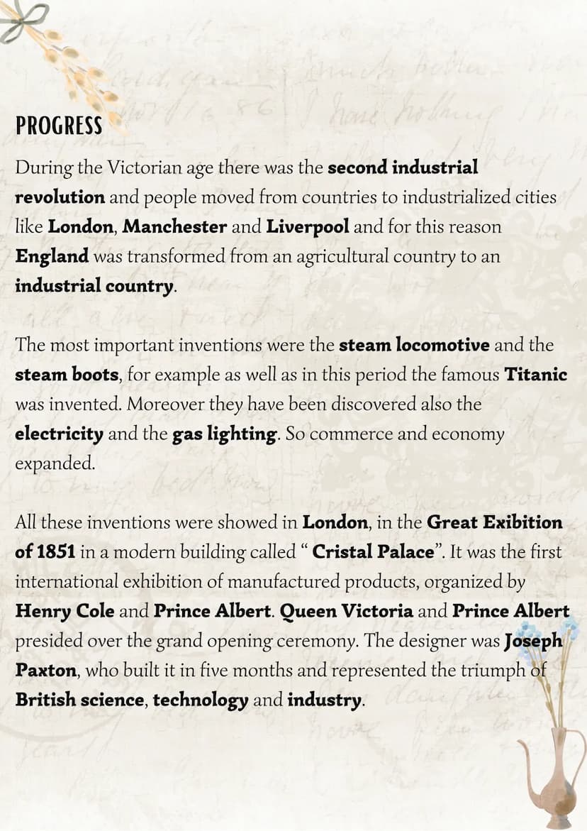 The Victorian Age
The Victorian Age lasts 64 years (from 1837 to 1901) and was an
age of great changes and transformation thanks to the indu