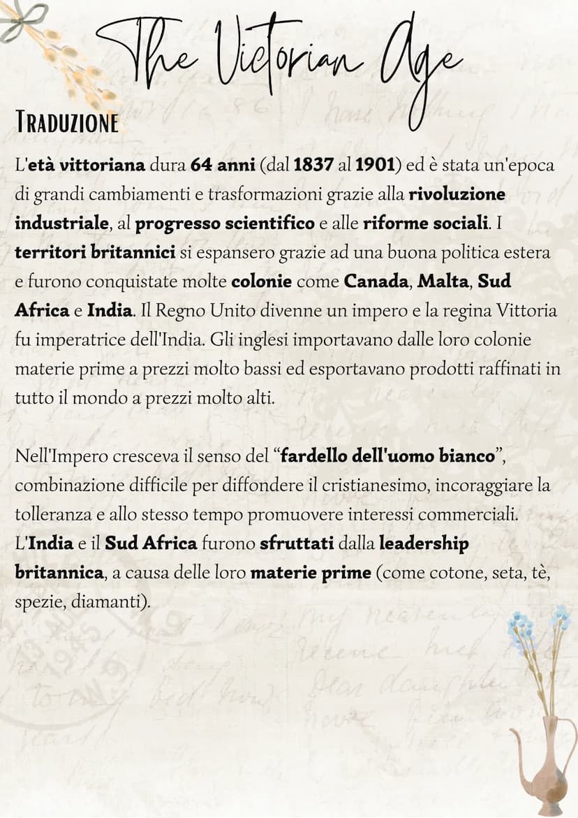 The Victorian Age
The Victorian Age lasts 64 years (from 1837 to 1901) and was an
age of great changes and transformation thanks to the indu