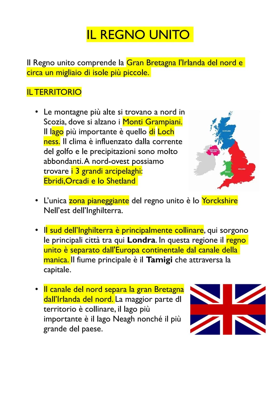 Il Regno unito comprende la Gran Bretagna l'Irlanda del nord e
circa un migliaio di isole più piccole.
IL TERRITORIO
IL REGNO UNITO
●
Le mon