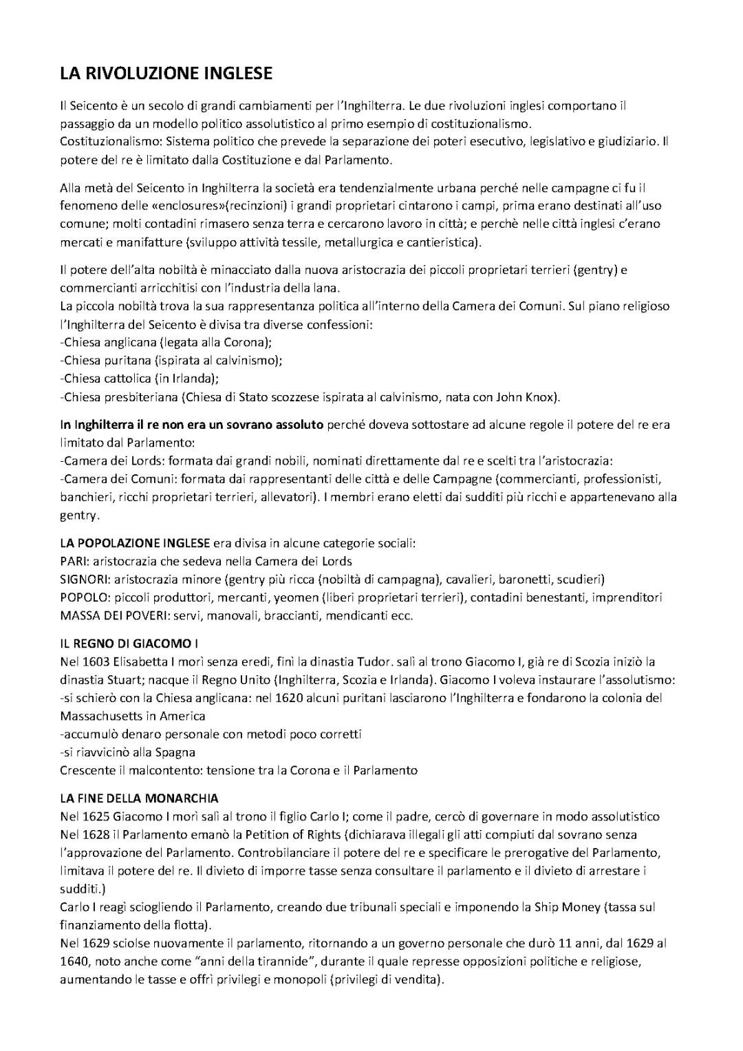 LA RIVOLUZIONE INGLESE