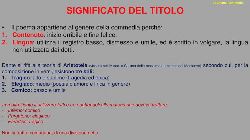 LA DIVINA
COMMEDIA SIGNIFICATO DEL TITOLO
La Divina Commedia
Il titolo originale è Comedìa (comos-contado e oda= canto quindi canto rustico)