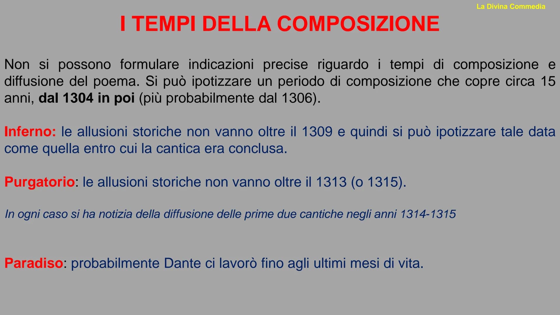 LA DIVINA
COMMEDIA SIGNIFICATO DEL TITOLO
La Divina Commedia
Il titolo originale è Comedìa (comos-contado e oda= canto quindi canto rustico)