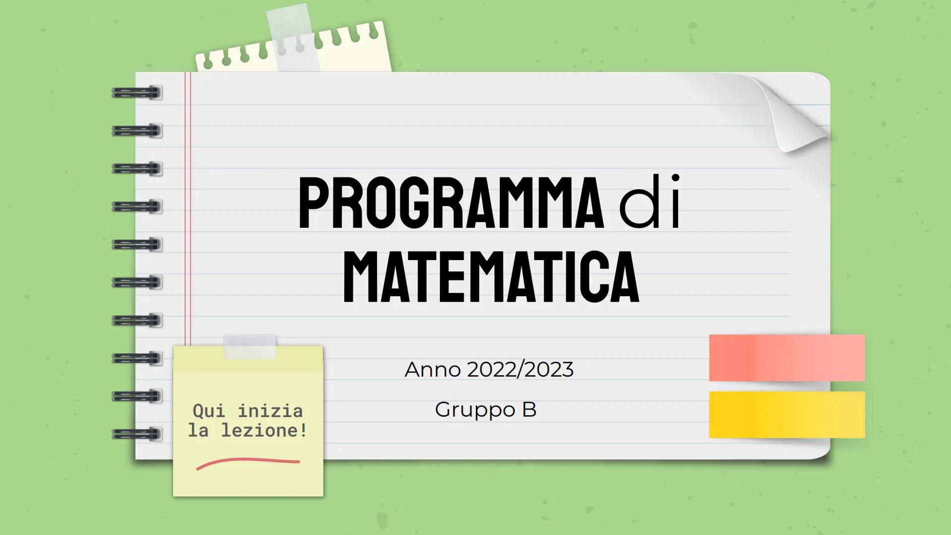 PROGRAMMA di
MATEMATICA
Qui inizia
la lezione!
Anno 2022/2023
Gruppo B
20 COSA ESPORREMO OGGI:
In questa presentazione affronteremo brevemen