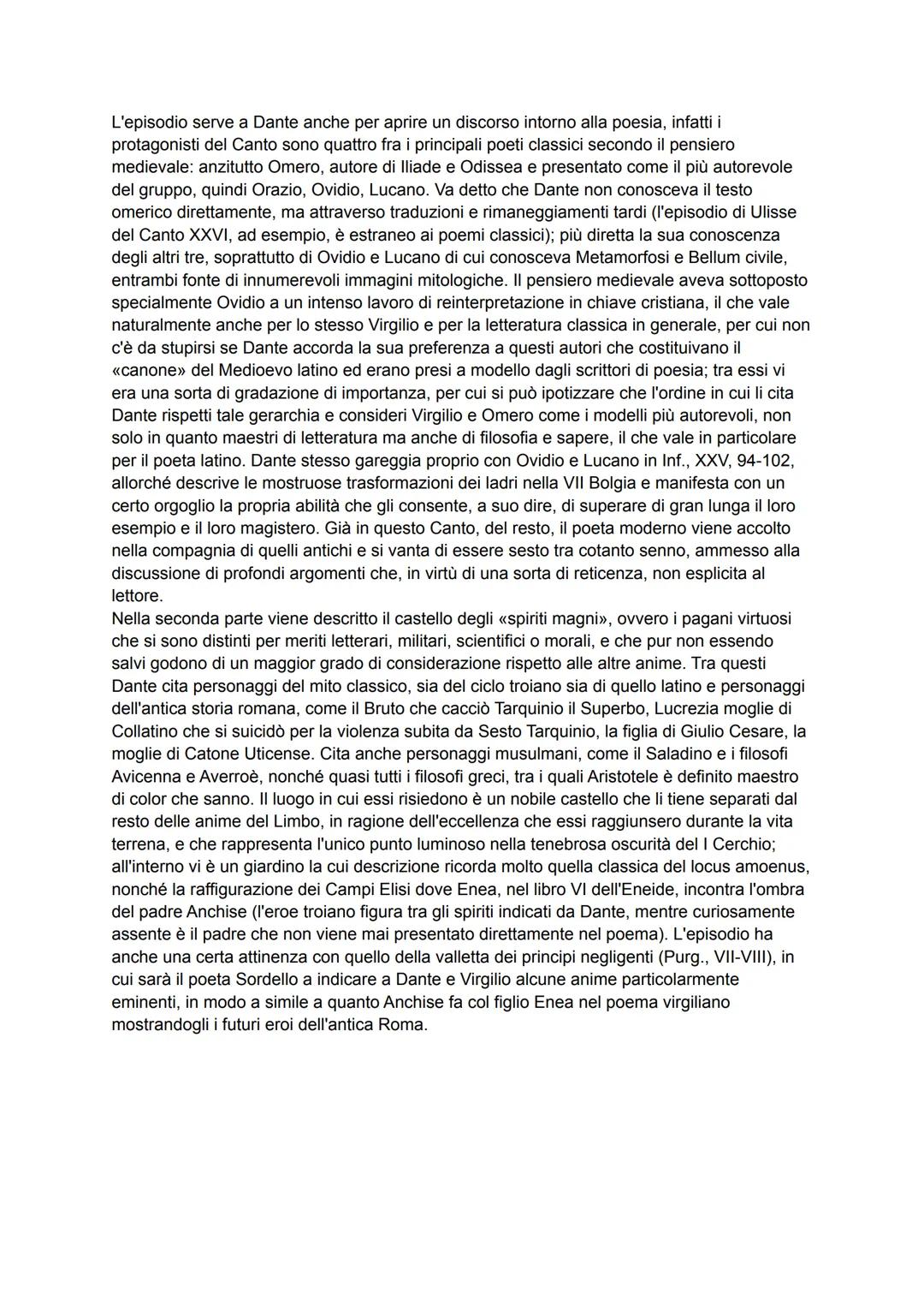 Inferno, Canto IV
Argomento del Canto
Ingresso nel Limbo. Descrizione delle anime e salvezza dei patriarchi biblici. Incontro con
Omero, Ora