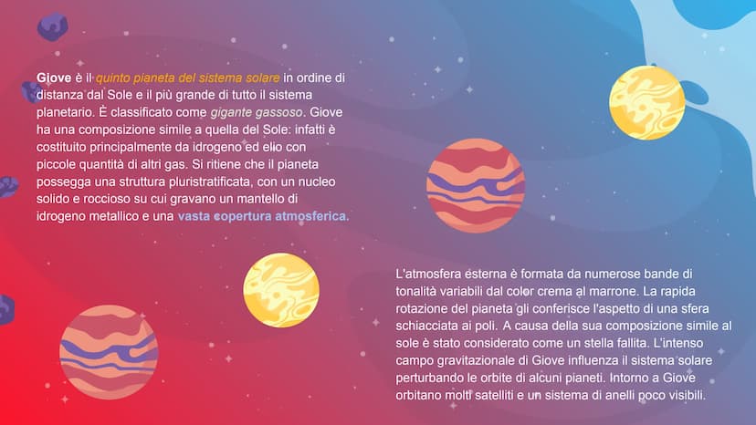 GIOVE
Il più grande pianeta del Sistema solare
Presentazione a cura di:
MATILDE VENTURI IIIG Giove è il quinto pianeta del sistema solare in
